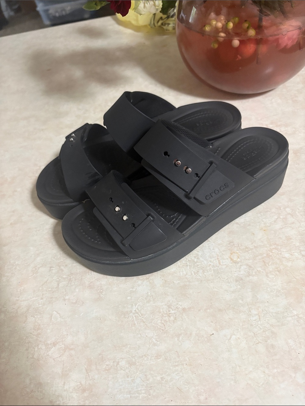 CROCS Women’s Black Double Strap Platform Sandals